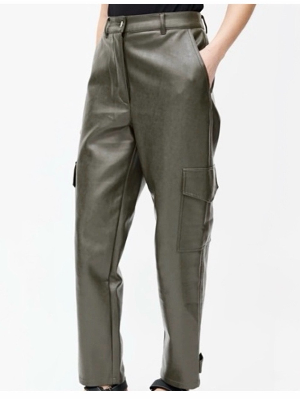 Wilfred Olive Faux Leather Straight-Leg Cargo Pants